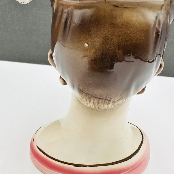 Vintage Nippon Yoko Boeki Lady 7” Head Vase Blond Floral Feather Top Ceramic - Picture 8 of 15